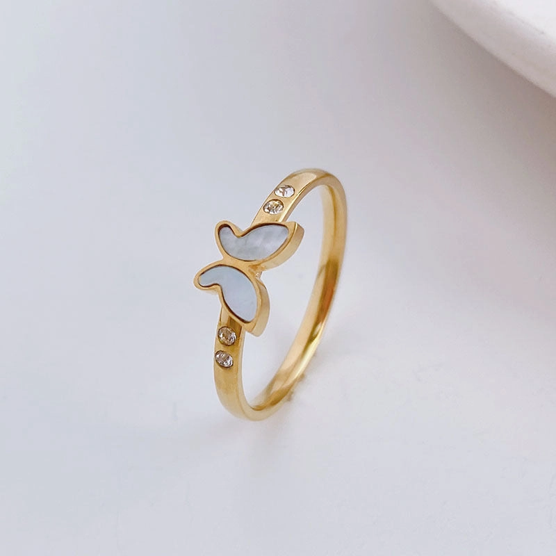 Wholesale Simple Titanium Steel White Shell Butterfly Ring