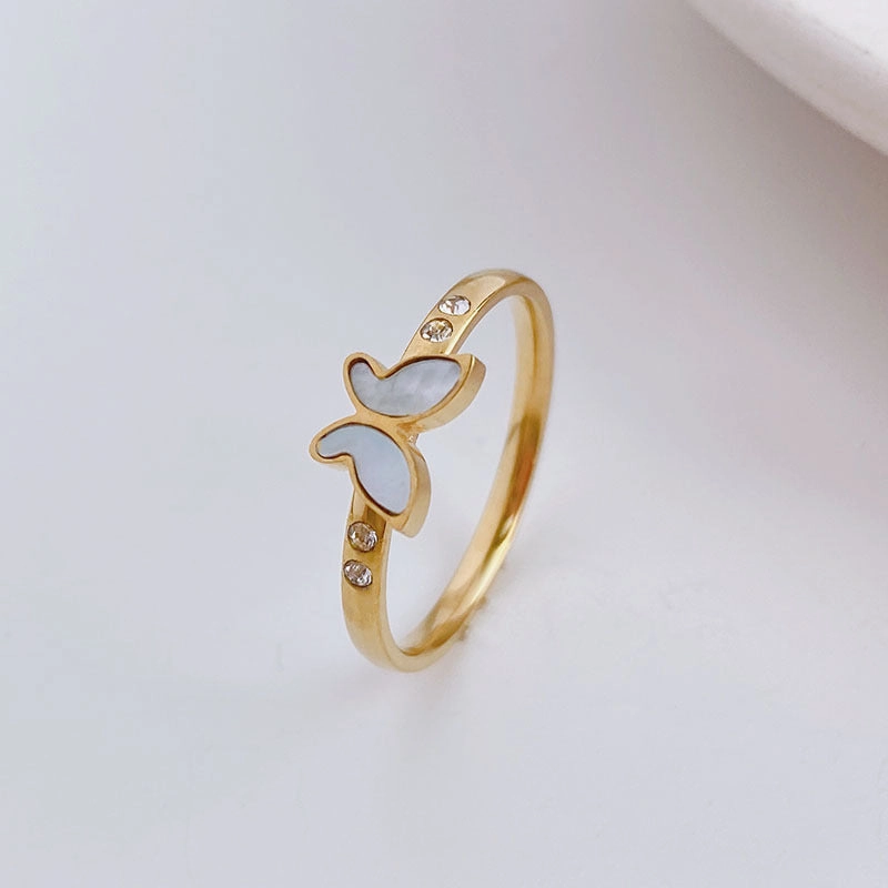 Wholesale Simple Titanium Steel White Shell Butterfly Ring