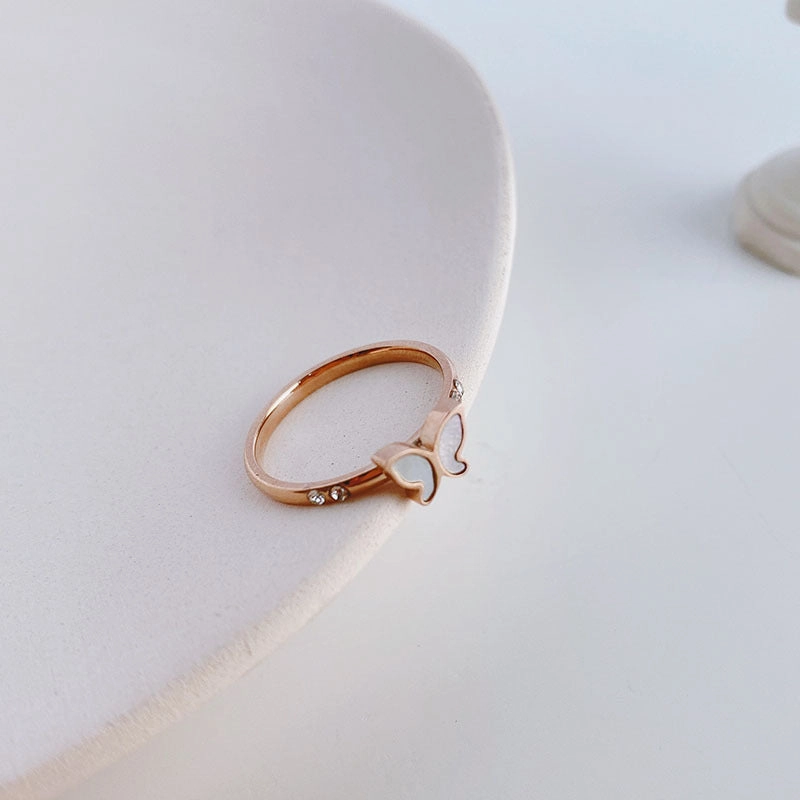 Wholesale Simple Titanium Steel White Shell Butterfly Ring