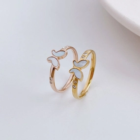 Wholesale Simple Titanium Steel White Shell Butterfly Ring