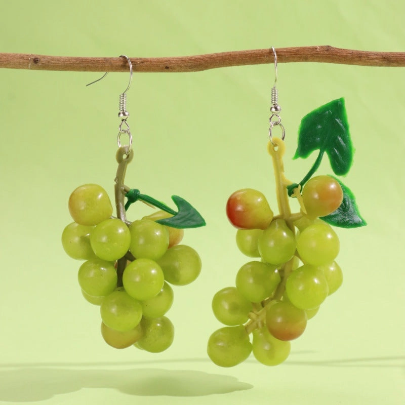 Wholesale Simulation 3D Fruit Grape Cherry Sweet and Cute Earrings