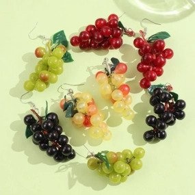 Wholesale Simulation 3D Fruit Grape Cherry Sweet and Cute Earrings
