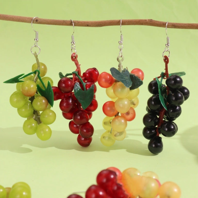 Wholesale Simulation 3D Fruit Grape Cherry Sweet and Cute Earrings