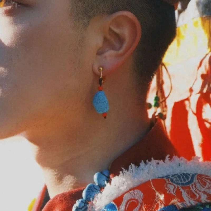 Wholesale Single Imitation Turquoise Ethnic Tibetan Ear Clip