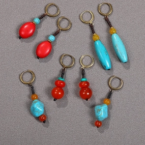 Wholesale Single Imitation Turquoise Ethnic Tibetan Ear Clip