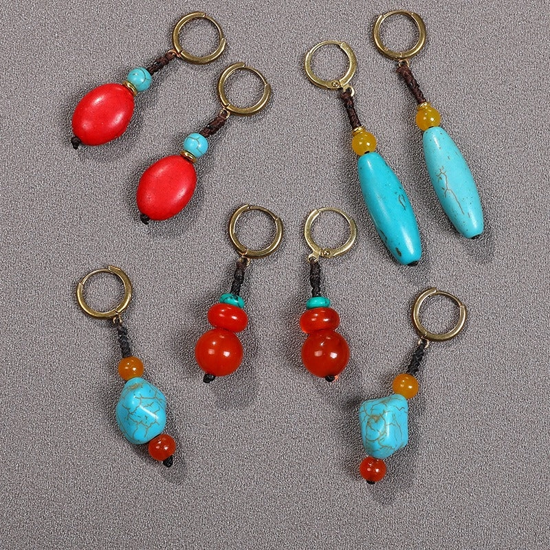Wholesale Single Imitation Turquoise Ethnic Tibetan Ear Clip