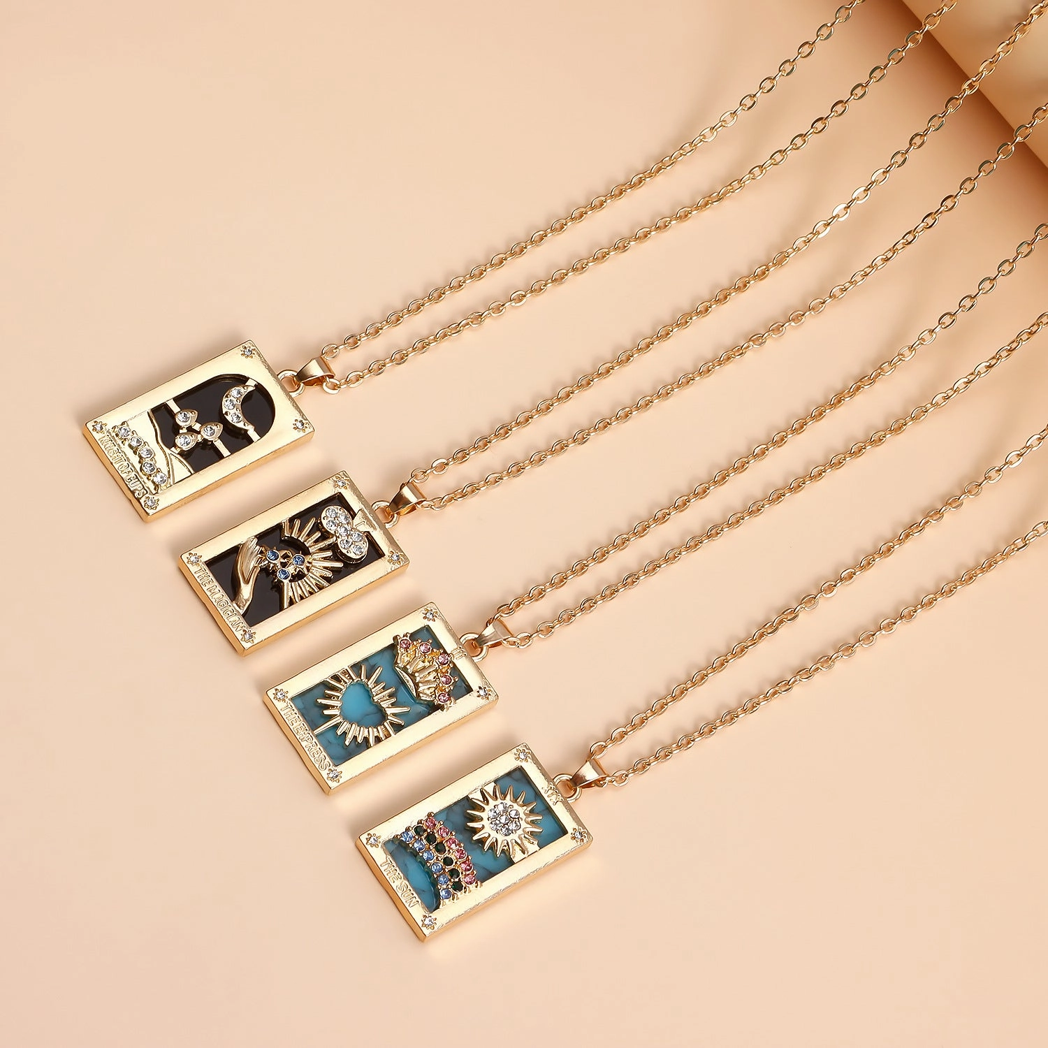 Wholesale Single Layer Metal Thin Chain Rectangular Tarot Card Square Necklace