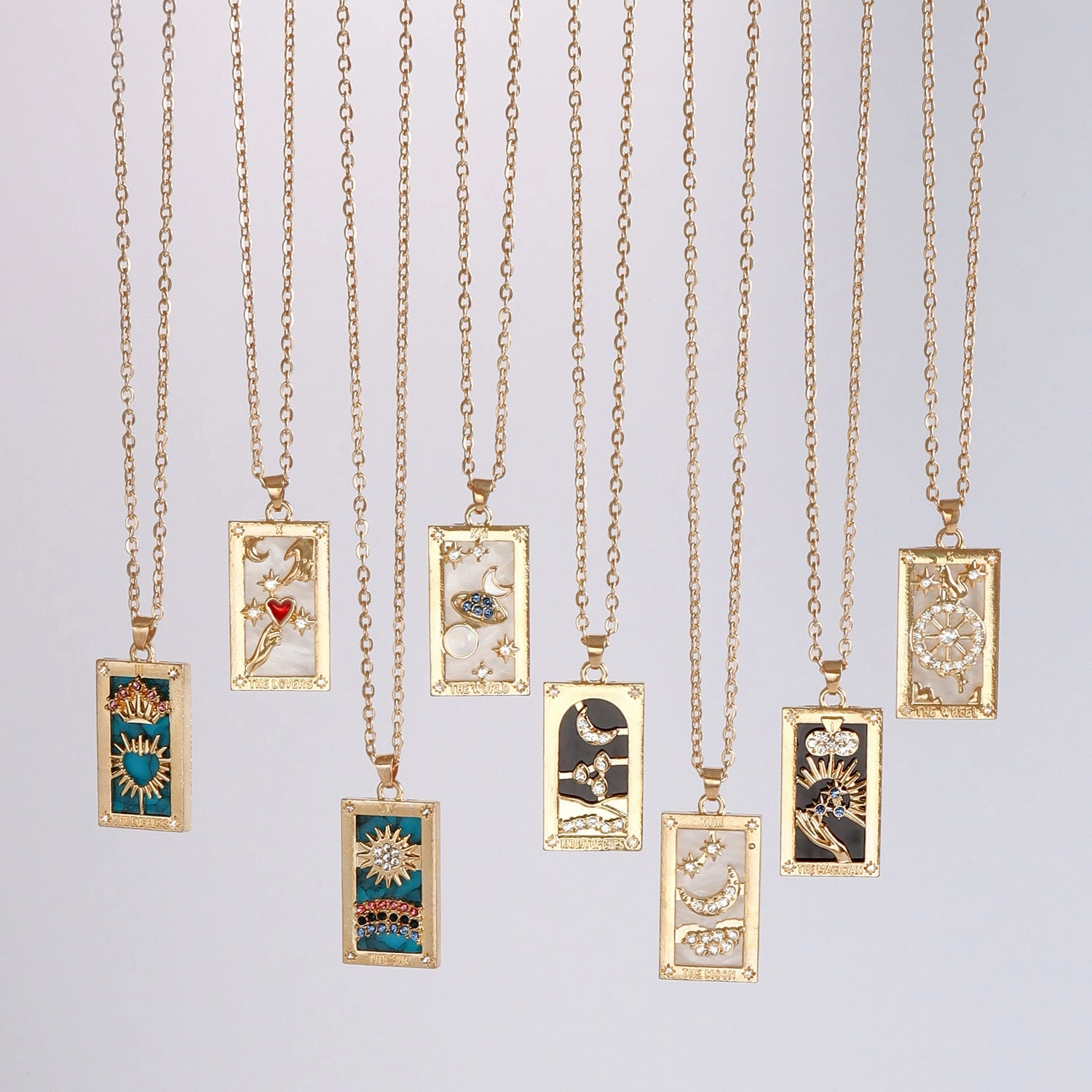 Wholesale Single Layer Metal Thin Chain Rectangular Tarot Card Square Necklace