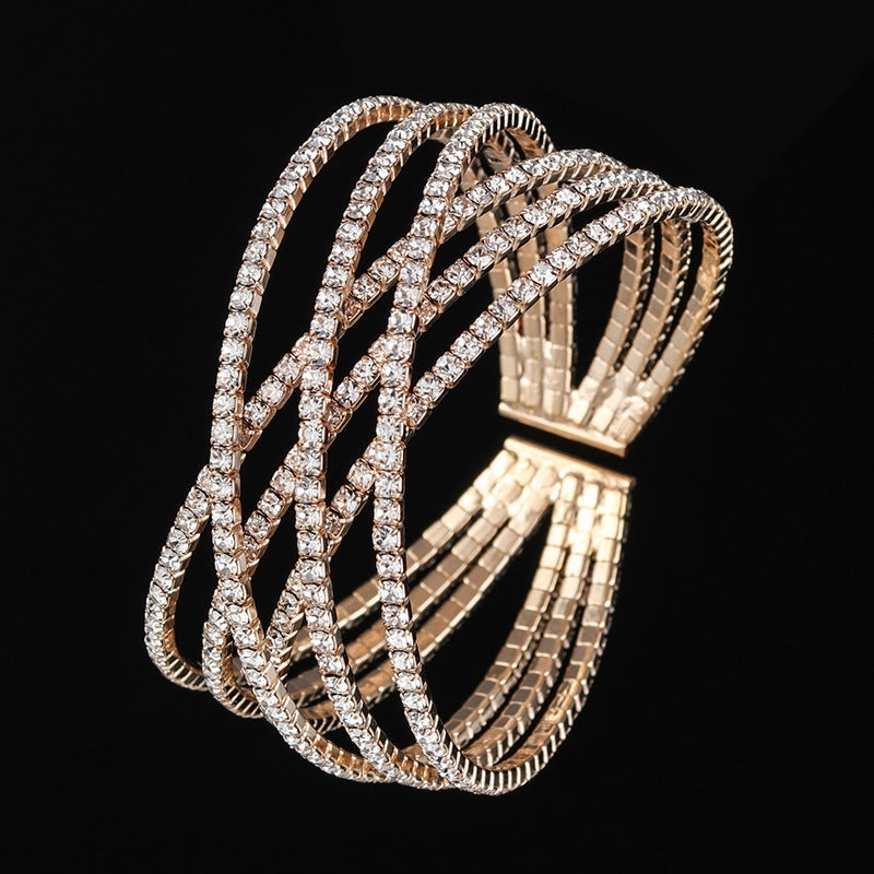 Wholesale Six Rows of Diamond Cross Personalized Wire Open Bracelet