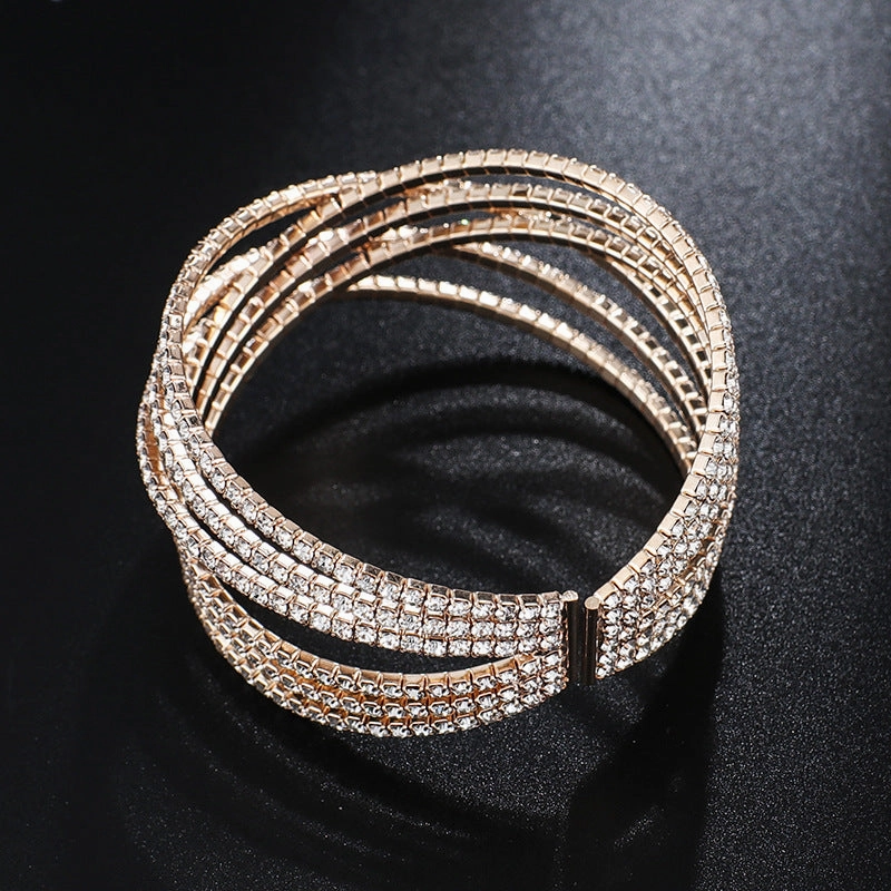 Wholesale Six Rows of Diamond Cross Personalized Wire Open Bracelet