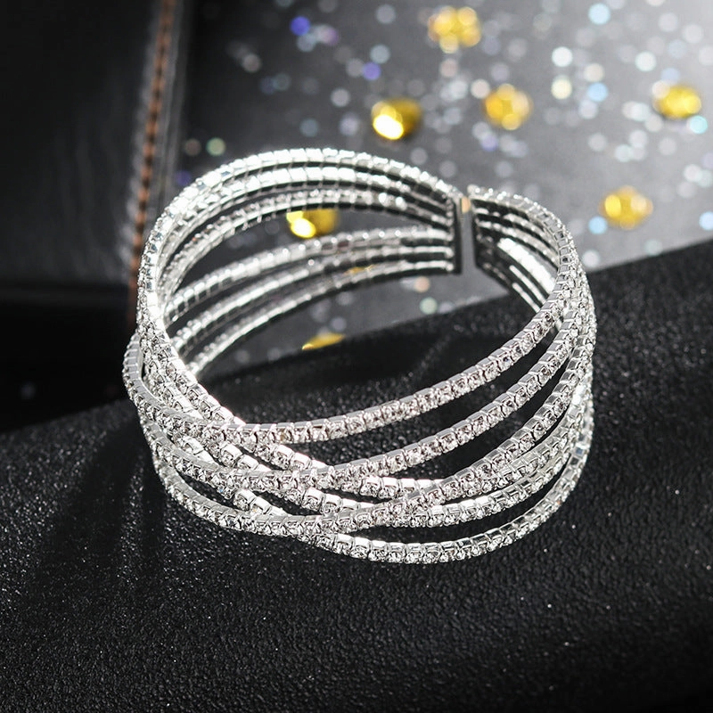Wholesale Six Rows of Diamond Cross Personalized Wire Open Bracelet