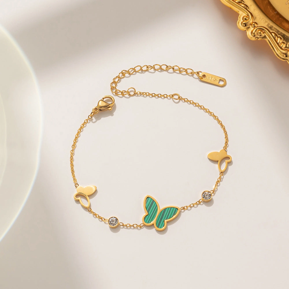 Wholesale Skeleton Mother-of-pearl Butterfly Titanium Steel Three-dimensional Diamond Bracelet