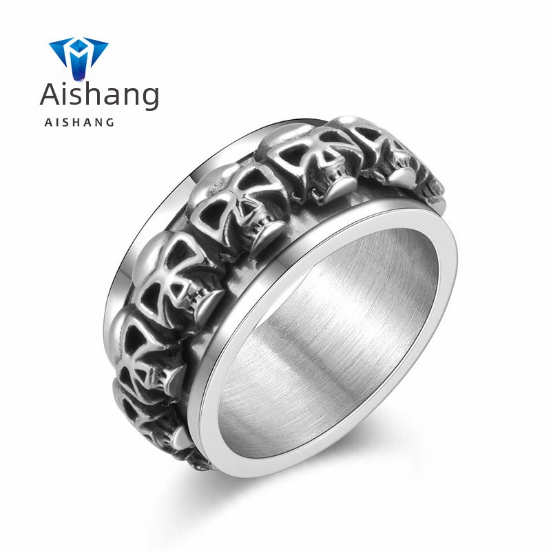 Wholesale Skull rotating stainless steel ring