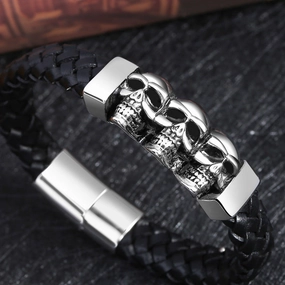 Wholesale Skull Stainless Steel Men's Leather Bracelets