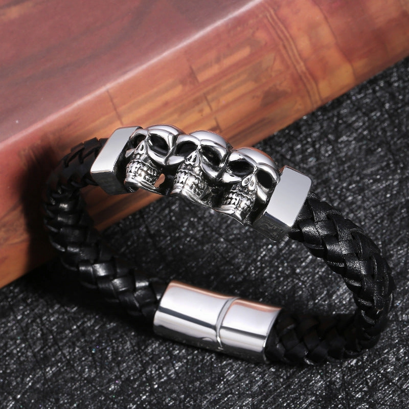 Wholesale Skull Stainless Steel Men's Leather Bracelets