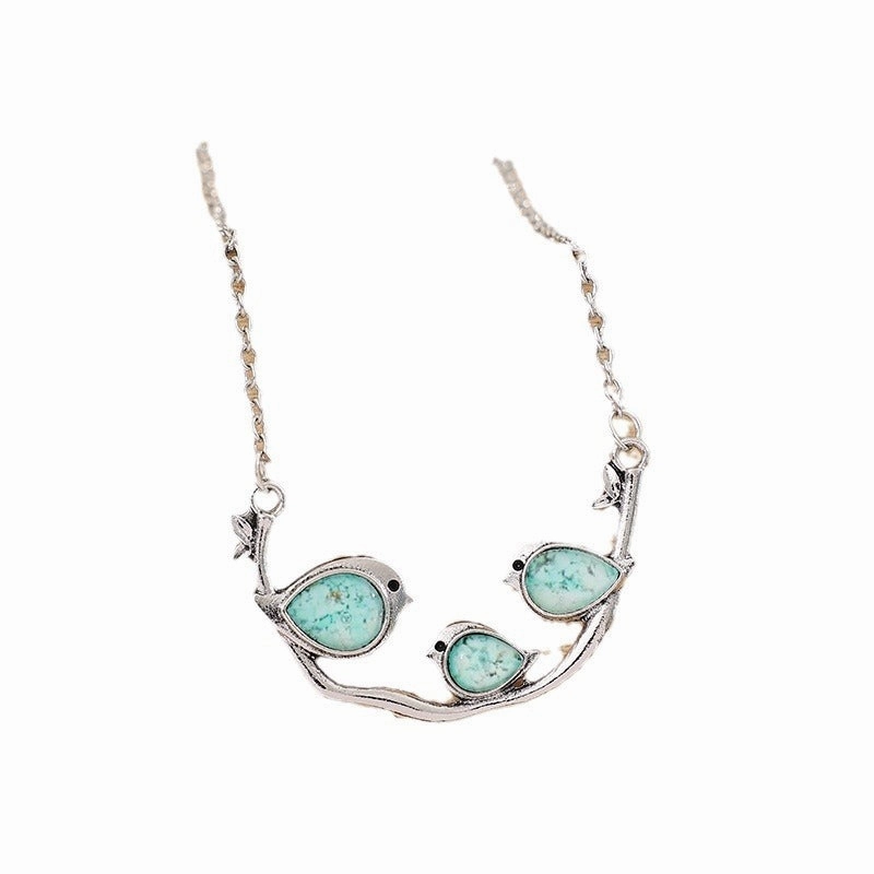 Wholesale Sky Blue Three Sparrow Retro Personality Creative Simple Jewelry Necklaces