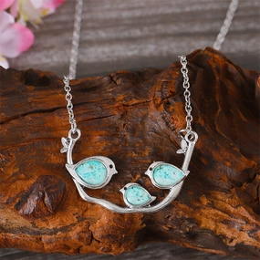 Wholesale Sky Blue Three Sparrow Retro Personality Creative Simple Jewelry Necklaces