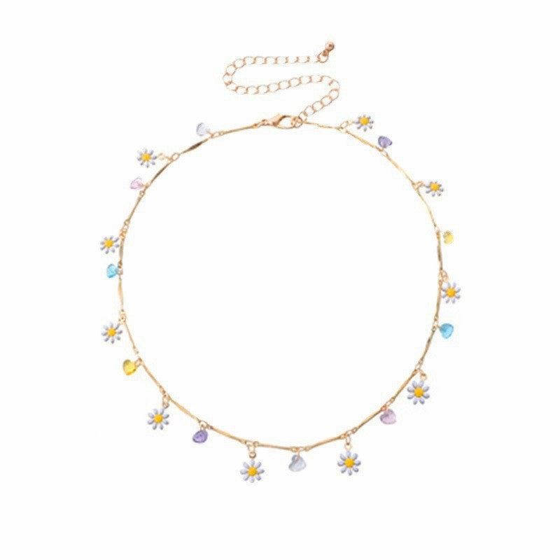 Wholesale Small Daisy Painted Drip Glaze Flower Clavicle Necklace