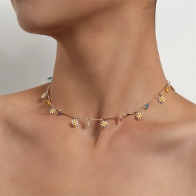 Wholesale Small Daisy Painted Drip Glaze Flower Clavicle Necklace