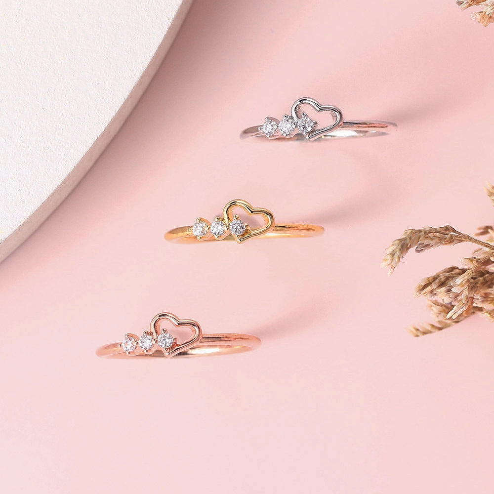Wholesale Small Diamond Hearts Gold Plated Copper Rings