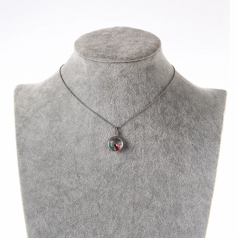 Wholesale Small Fresh Retro Colorful Crystal Rhinestone Glass Cover Pendant Clavicle Chain
