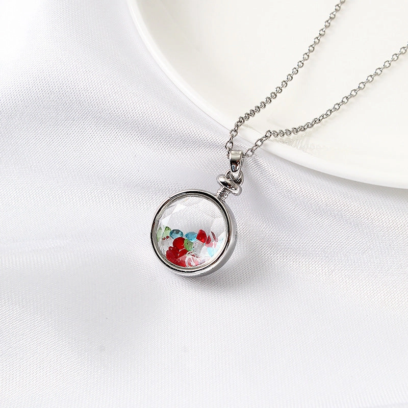 Wholesale Small Fresh Retro Colorful Crystal Rhinestone Glass Cover Pendant Clavicle Chain