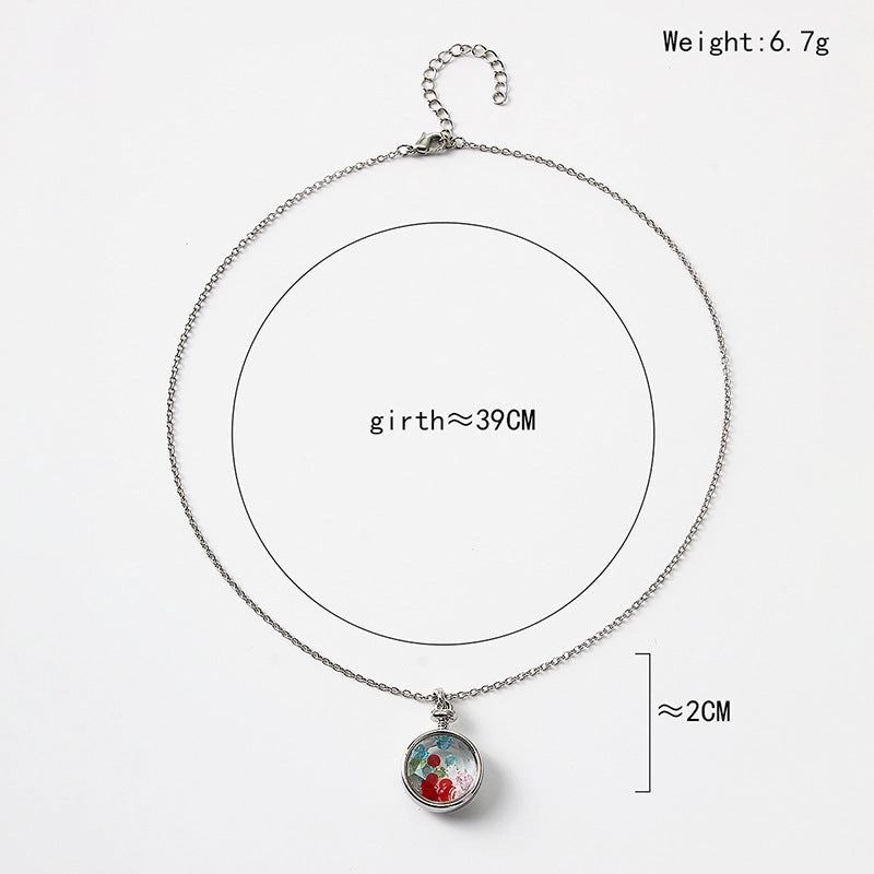 Wholesale Small Fresh Retro Colorful Crystal Rhinestone Glass Cover Pendant Clavicle Chain