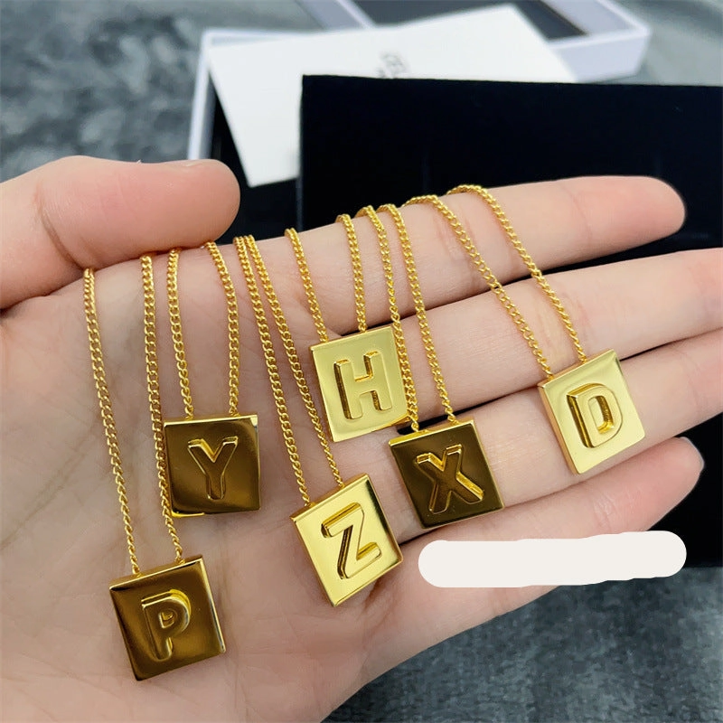 Wholesale Small square 26 letter necklace