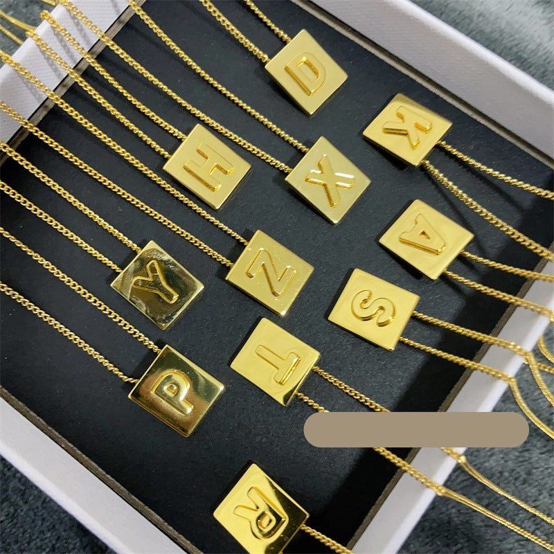 Wholesale Small square 26 letter necklace