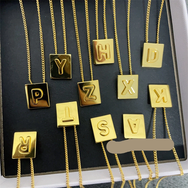 Wholesale Small square 26 letter necklace