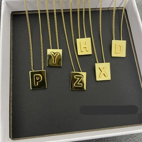 Wholesale Small square 26 letter necklace