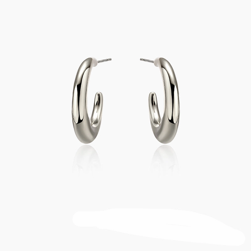 Wholesale Smooth cold style metal circle silver needle s925 silver Earrings