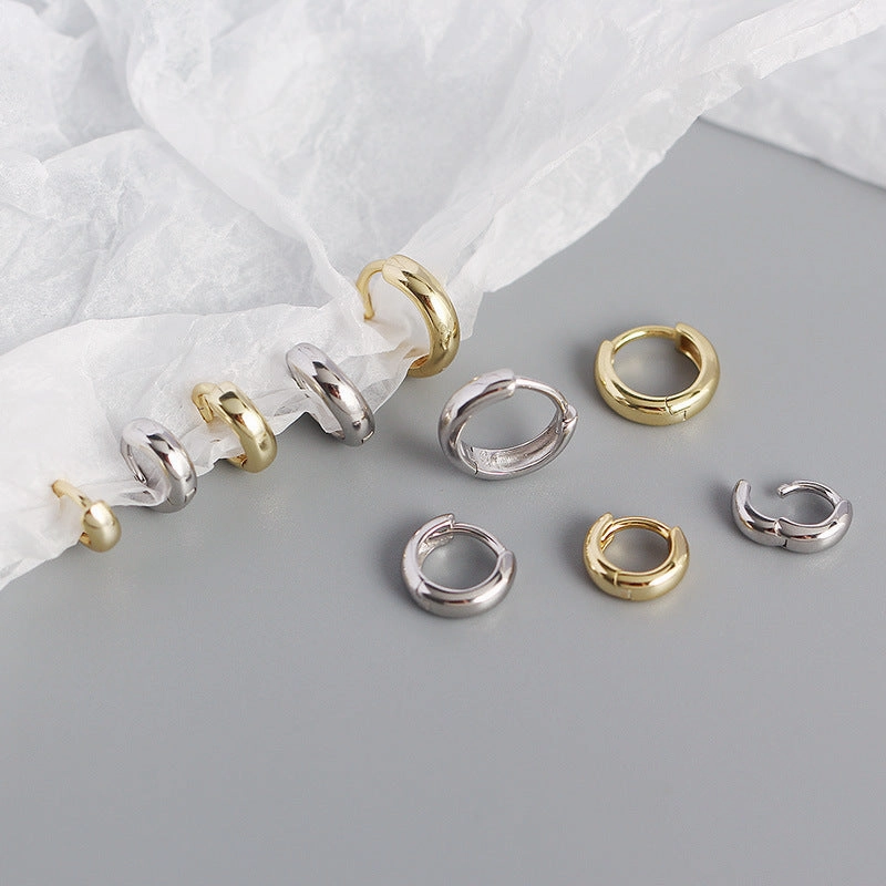Wholesale Smooth Round Simple Stacking Temperament Versatile S925 Sterling Silver Earrings