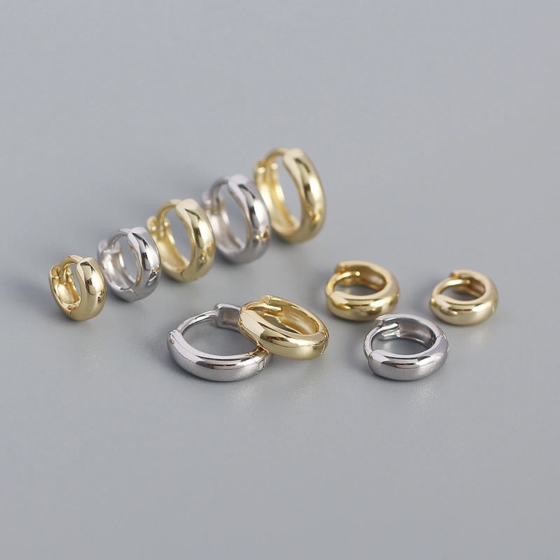Wholesale Smooth Round Simple Stacking Temperament Versatile S925 Sterling Silver Earrings