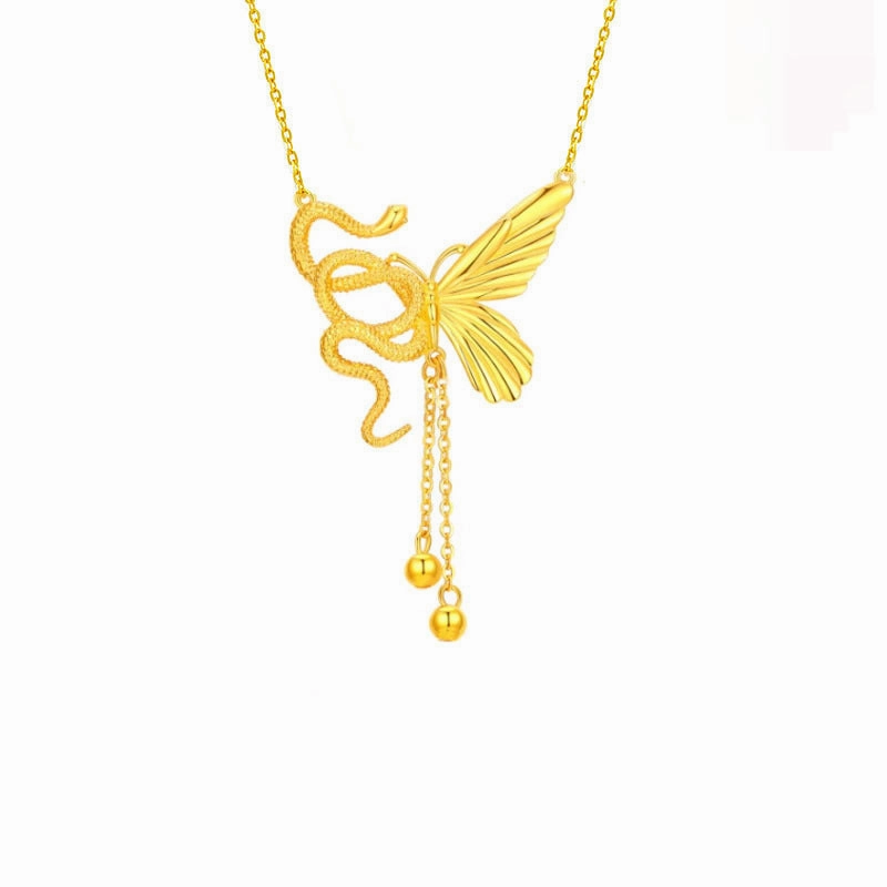 Wholesale Snake and Butterfly Tassel Necklace This Year of the Snake Transporter New Chinese Pendant Fashionable Simple Elegant Clavicle Chain Gift