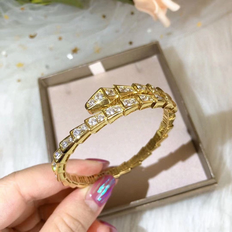 Wholesale Snake Bone Full Diamond Gold Plated Snake Shape Open Bracelet