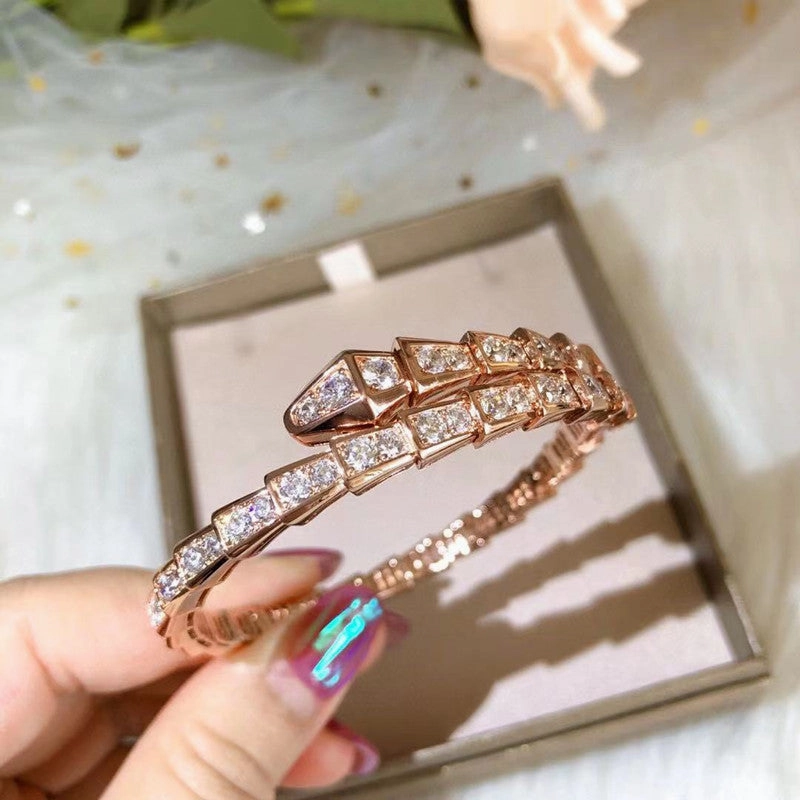 Wholesale Snake Bone Full Diamond Gold Plated Snake Shape Open Bracelet