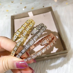 Wholesale Snake Bone Full Diamond Gold Plated Snake Shape Open Bracelet