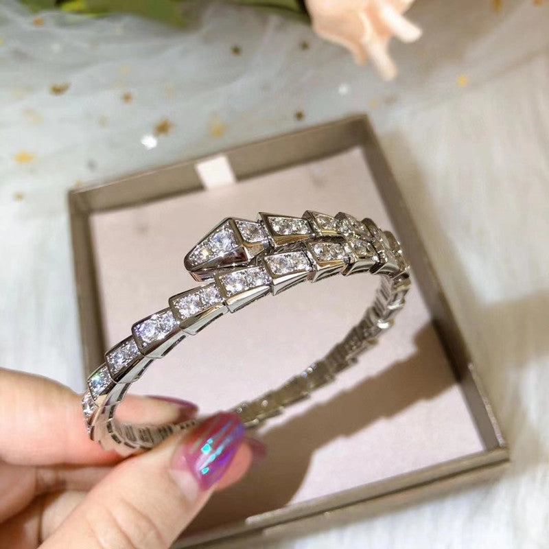 Wholesale Snake Bone Full Diamond Gold Plated Snake Shape Open Bracelet