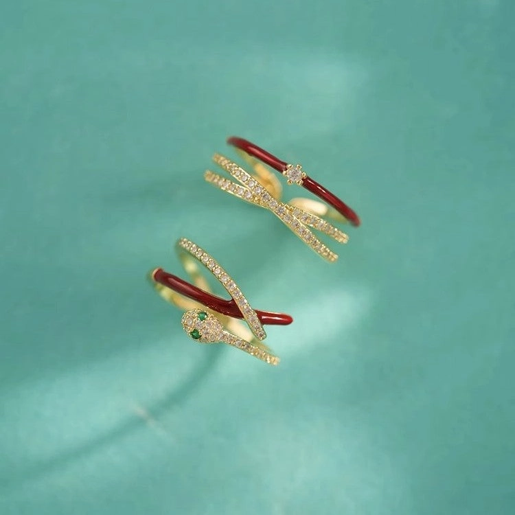 Wholesale Snake-shaped staggered diamond ring retro versatile niche open ring