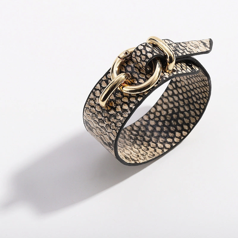 Wholesale Snakeskin Pattern Wide Face PU Leather Adjustable Bracelet