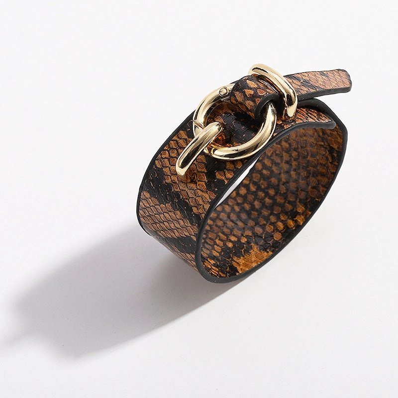 Wholesale Snakeskin Pattern Wide Face PU Leather Adjustable Bracelet