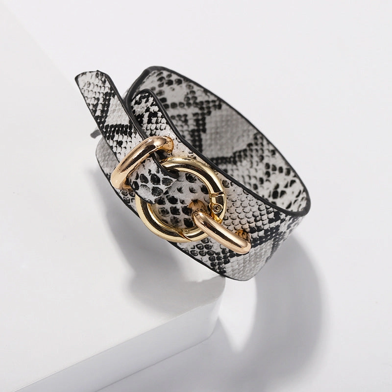 Wholesale Snakeskin Pattern Wide Face PU Leather Adjustable Bracelet