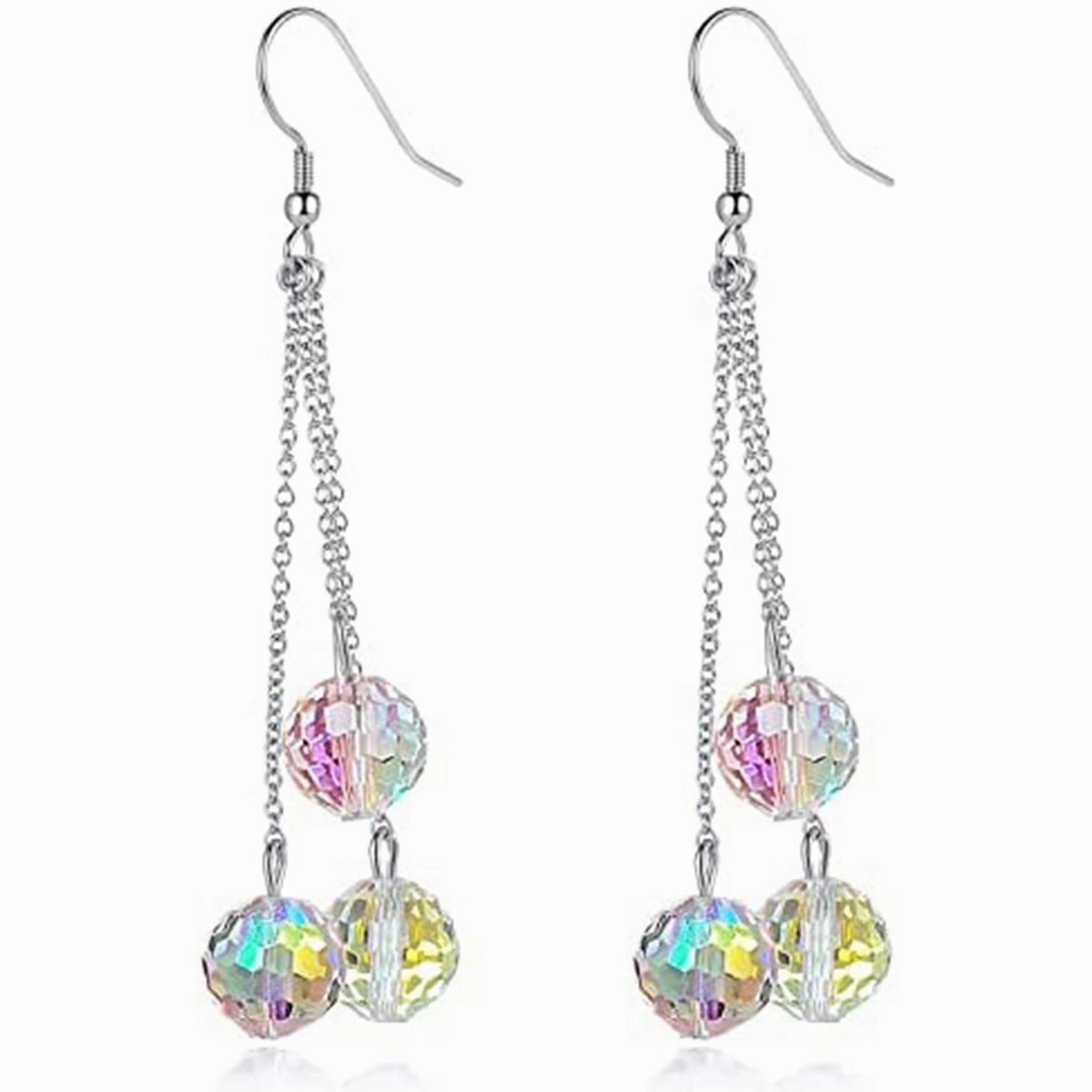 Wholesale Sparkling Disco Girl Party Dance Colorful Glass Crystal 925 Sterling Silver Hypoallergenic Earrings