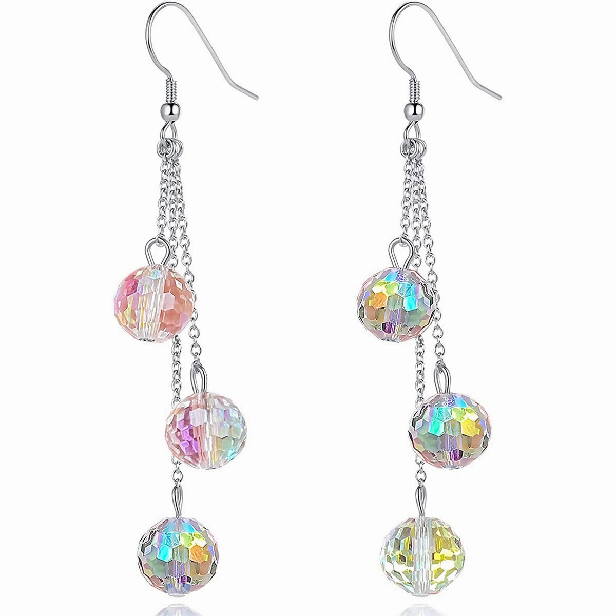 Wholesale Sparkling Disco Girl Party Dance Colorful Glass Crystal 925 Sterling Silver Hypoallergenic Earrings