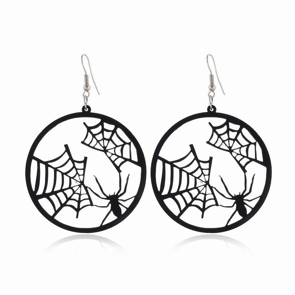 Wholesale Spider Pumpkin Witch Black Cat Round Acrylic Halloween Earrings