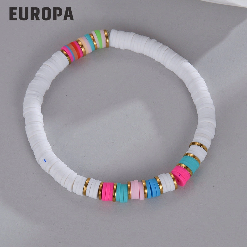 Wholesale Splicing Colorful Polymer Clay Diy Stainless Steel Bracelet