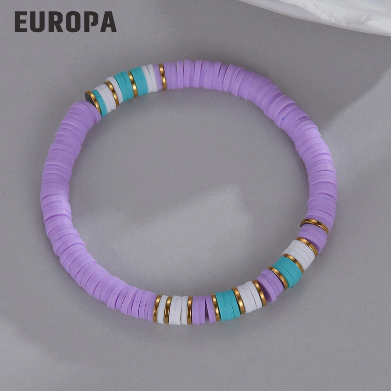Wholesale Splicing Colorful Polymer Clay Diy Stainless Steel Bracelet