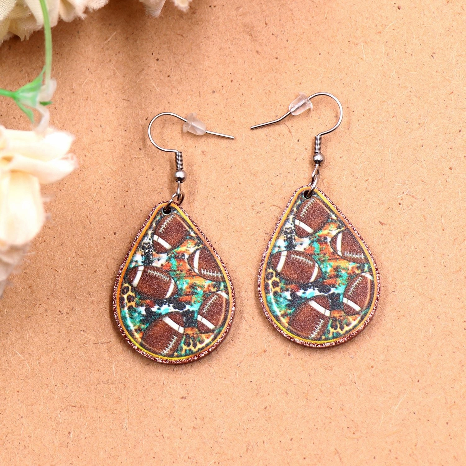 Wholesale Sports Football World Cup Cow Print Leopard Print Acrylic Earrings