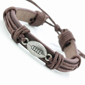 Wholesale Sports Leather Football Basketball Hockey Alloy Adjustable Hand Woven Football Leather Bracelet